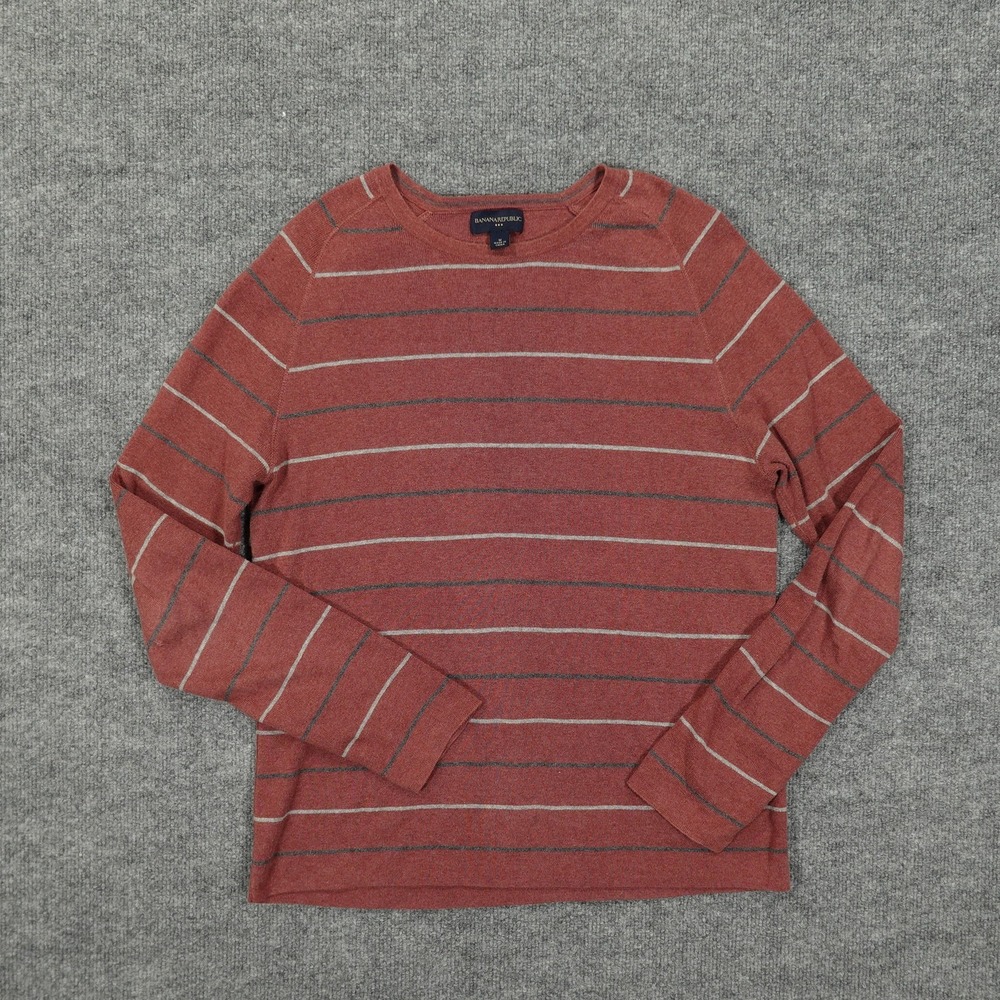 Banana Republic Sweater Boys Medium Red Stripe Cotton Raglan Knit Pullover